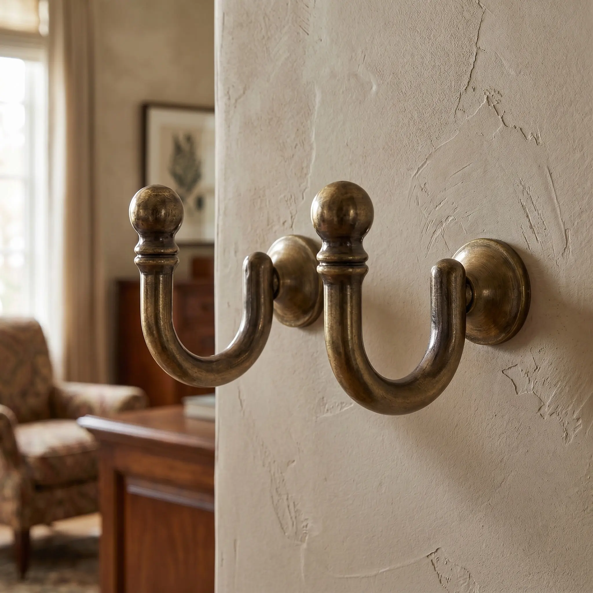 1Pair Curtain Holdback Hook Wall Mount Alloy Design Elegant Simple Style for Any Curtain Type Drapery Tieback Vintage Home