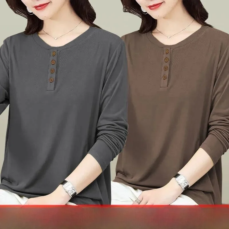 New Casual Loose Long Sleeve Women's T-shirt plus Size Base Layer Outerwear Autumn Clothes for Middle-Aged And Elderly Mothers