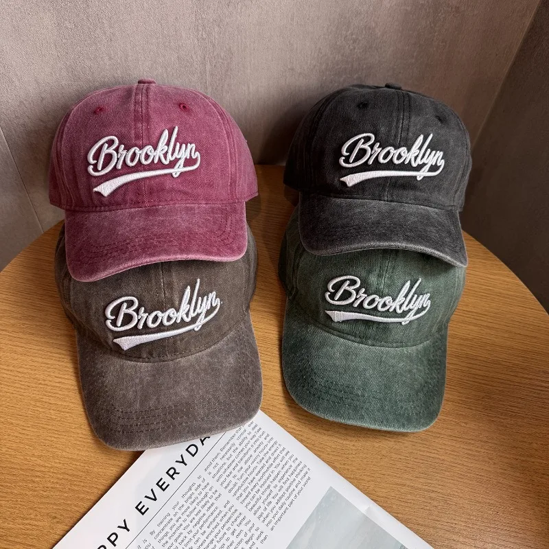 1 Stück gewaschene Baseballkappen mit „Brooklyn“-Stickerei für Damen, atmungsaktive koreanische Retro-Stil-Unisex-Trend-Sommerhüte mit Sonnenschutz