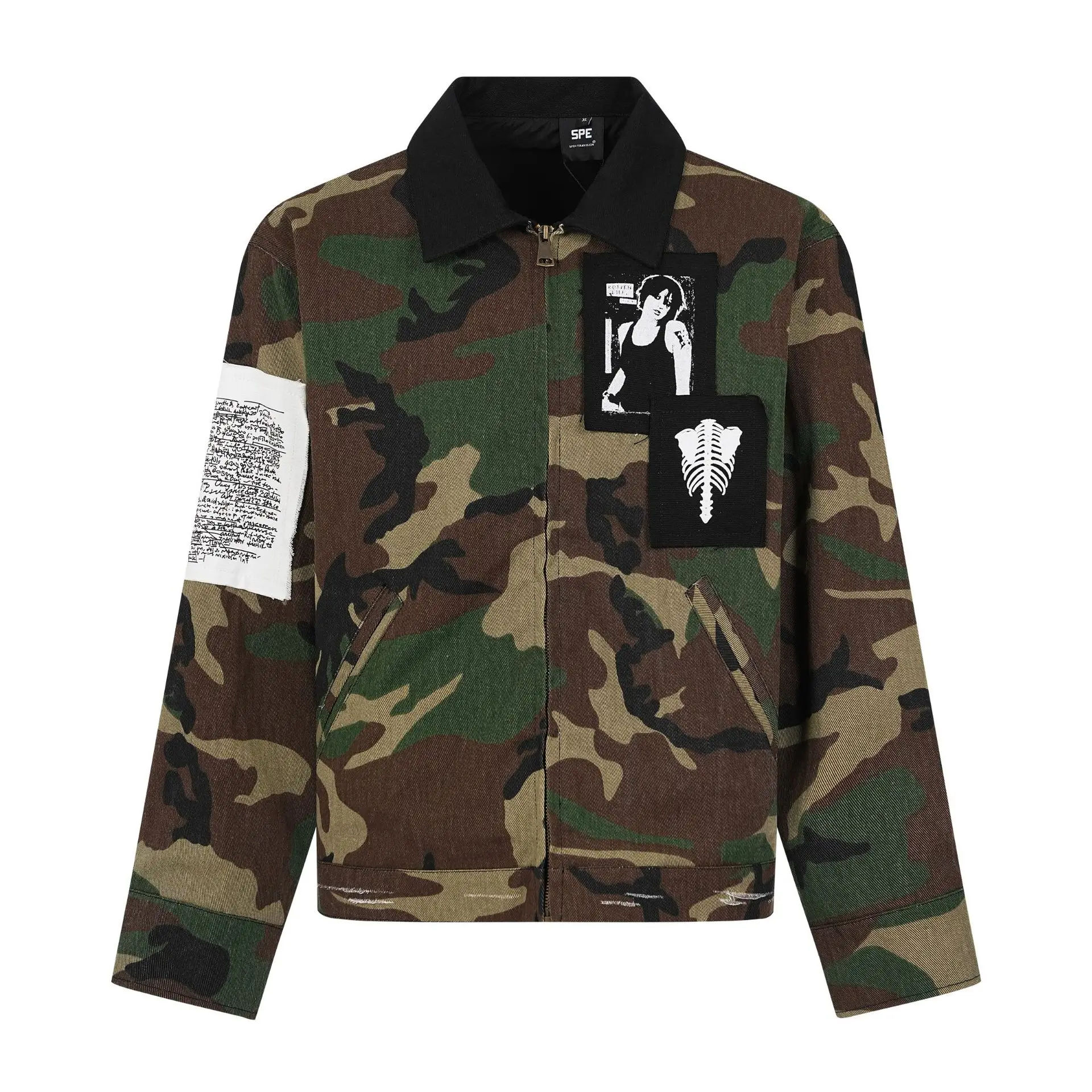 

Men's Fashion High Street Camouflage Jacket Streetwear Loose Fit Y2K Coat With Patchwork Camo Outerwear