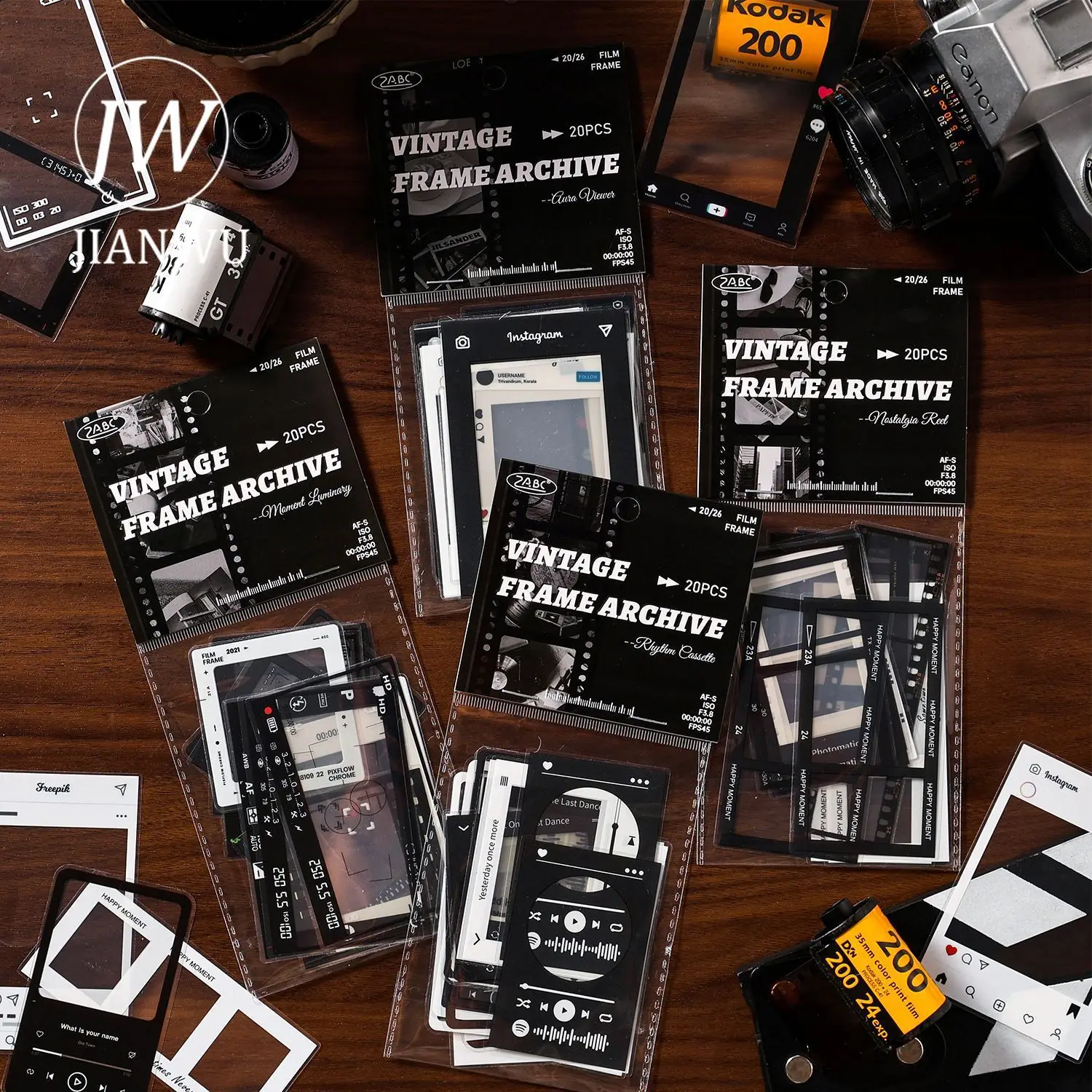JIANWU Vintage Film Hollow Border Landscape Material Collage Scrapbooking PET Sticker Creative DIY Journal Stationery