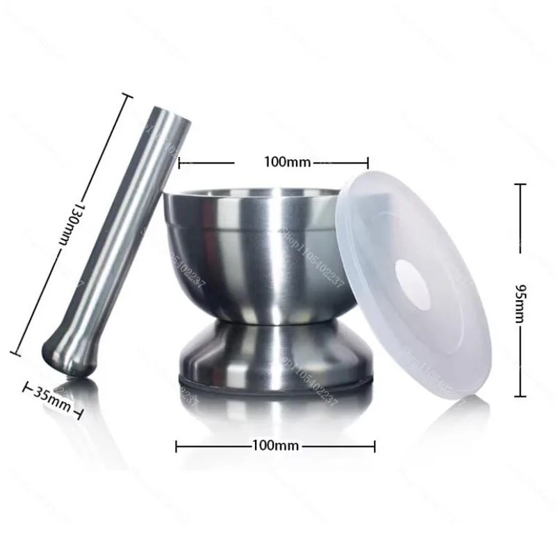 304 Stainless Steel Mortar Pestle Set 100mm Lab Grade Non Slip Base Grinding Bowl for Herb Spice Paste
