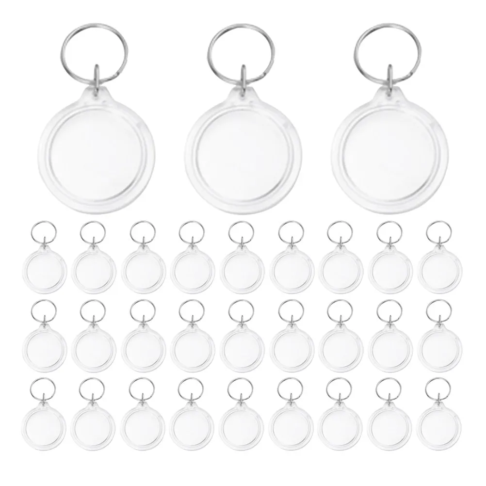 80Pcs Clear Photo Frame Keychain Acrylic 36Mm Round Insert Keyring for Pictures Mini Pendant Holder Portable Fade Resistant