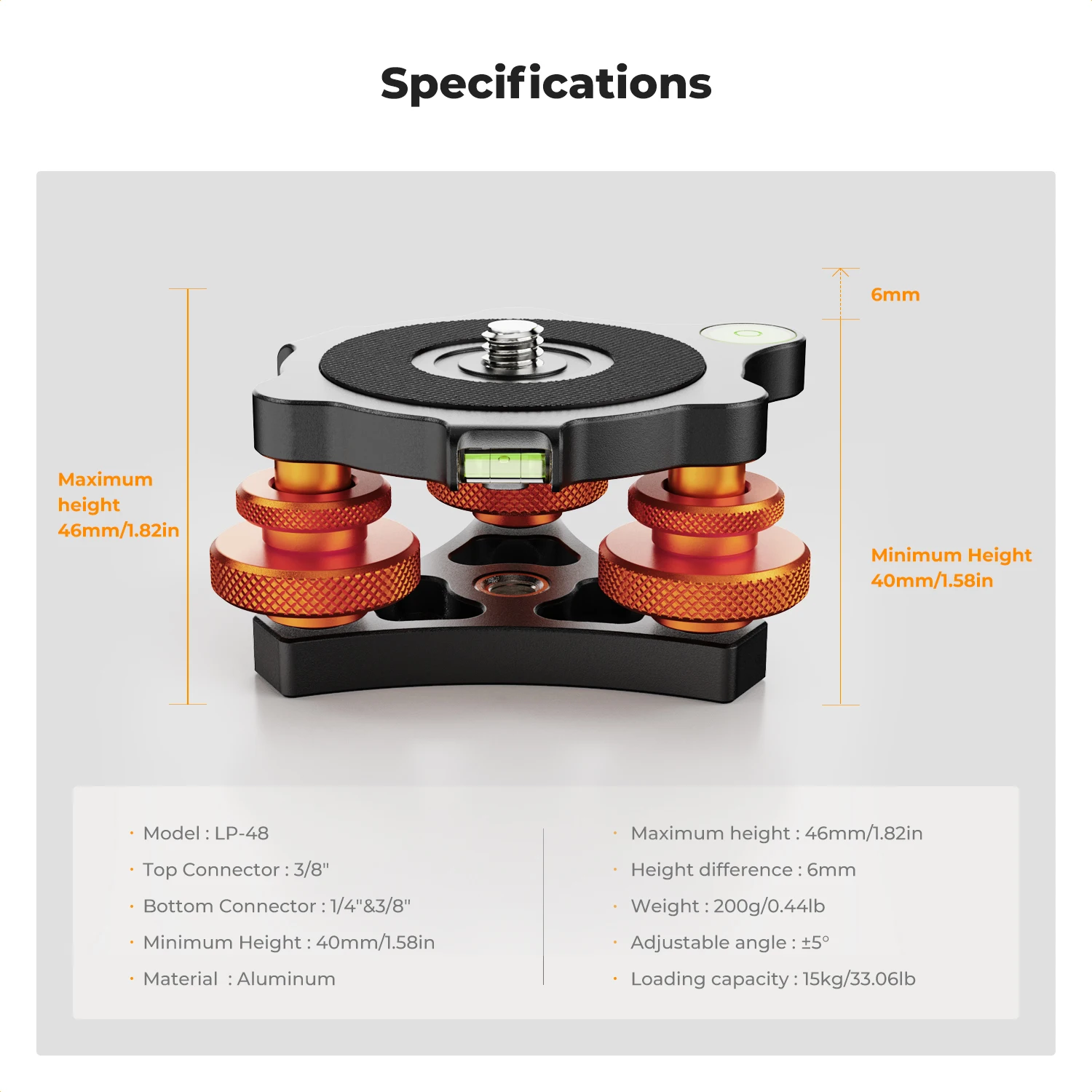 Трехколесные головки для концептуальной камеры K&F для макросъемки, алюминиевый пузырьковый выравниватель, штатив, выравнивающая база, 3-осевой регулируемый уровень