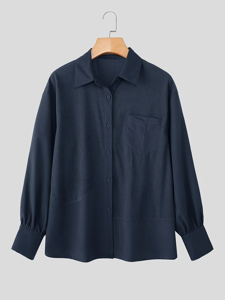 ZANZEA 2025 Modne koszule sztruksowe damskie z długim rękawem, kieszeniami, jednolite bluzki, jesienne koszule z klapami, luźne tuniki, vintage bluzki