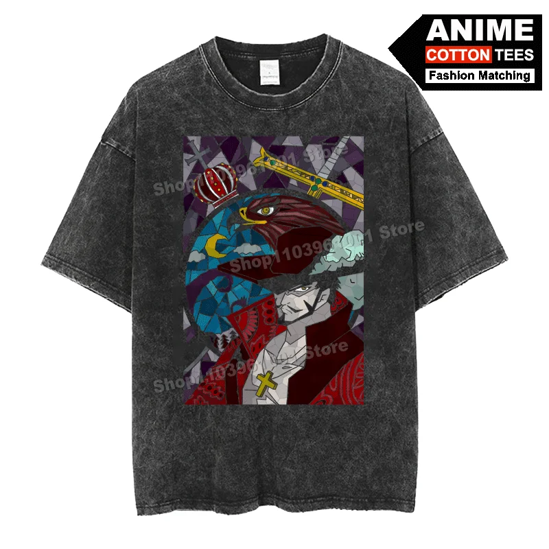

Retro Street Styl T Shirt Anime ONE PIECE - Eagle-eye · Dracule Mihaw Print Clothes Cotton Loose Men Women Short Sleeve Tees