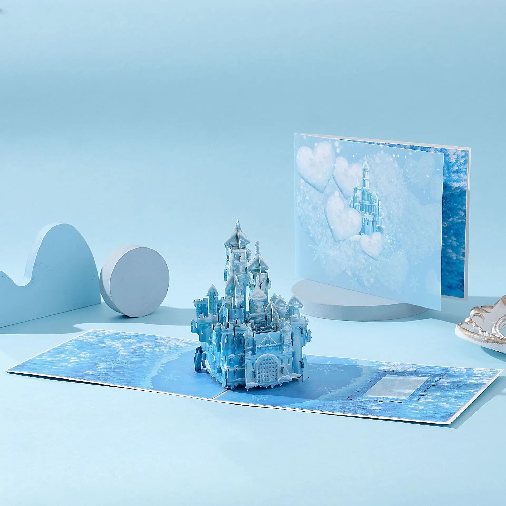 

3D Christmas Card Ice Castle Handmade Holiday Card with Envelope for Xmas New Year Thanksgiving Day Gifts Luminous Card