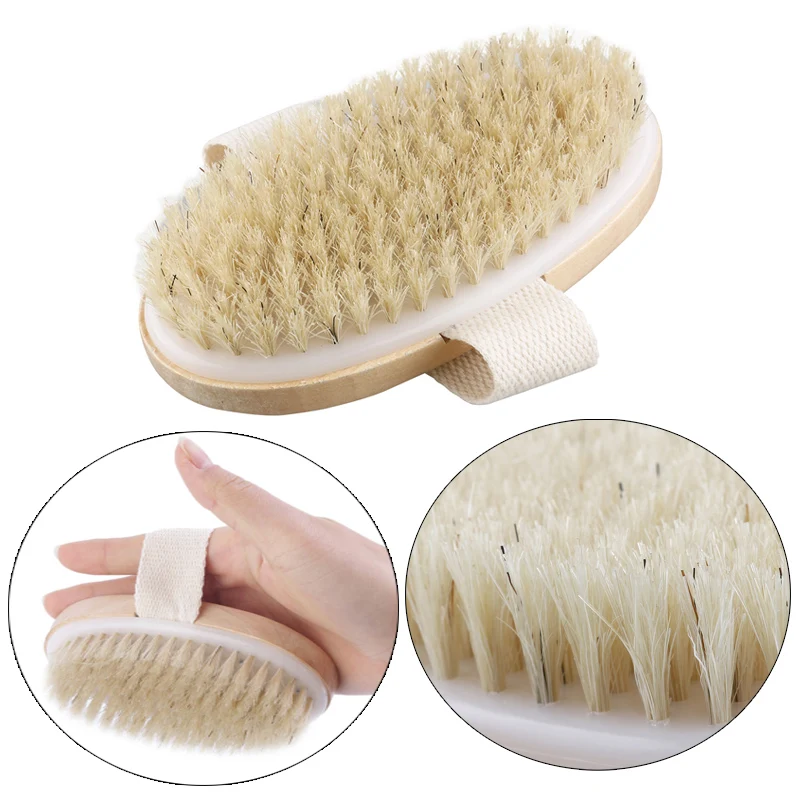 

Wooden Bath Brush Medium Stiffness 12x7cm Natural Bristle Skin Exfoliating Cellulite Removal Circulation Boost Foot Knee Leg Spa