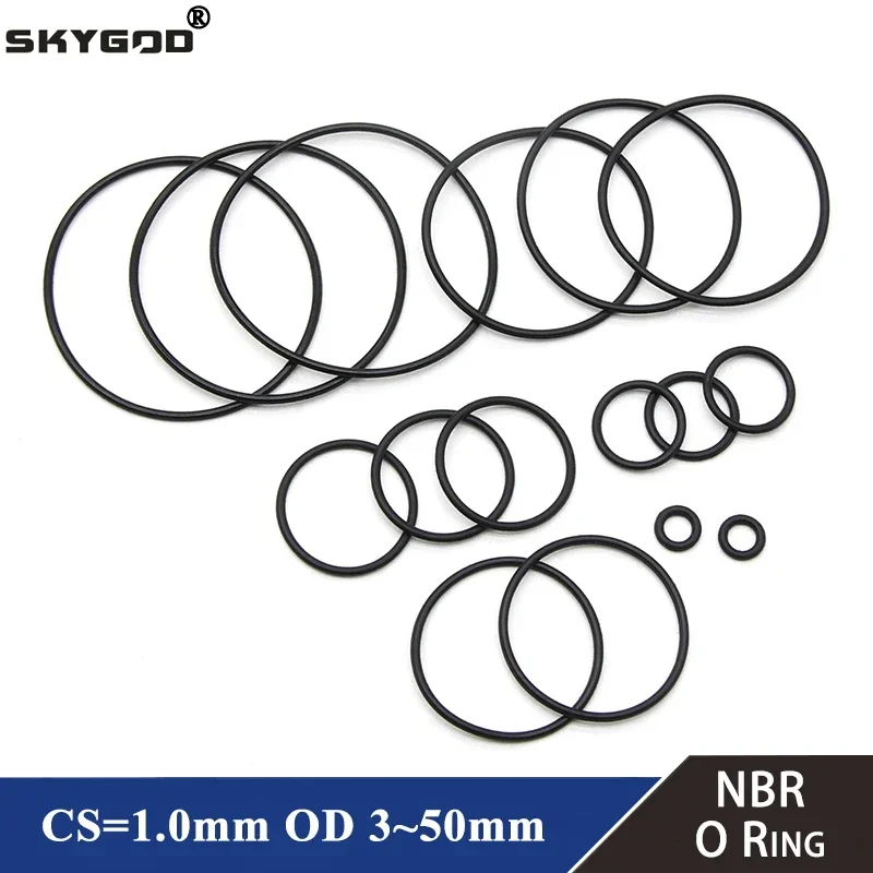 50pcs NBR O Ring Seal Gasket Thickness CS 1mm OD 3~50mm Nitrile Butadiene Rubber Spacer Oil Resistance Washer Round Shape Black