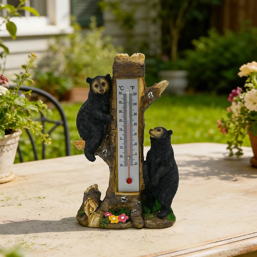 Functional Bear Thermometer Decor Statue Made of Synthetic Resin for Garden Yard Patio and Indoor Space Enhancement