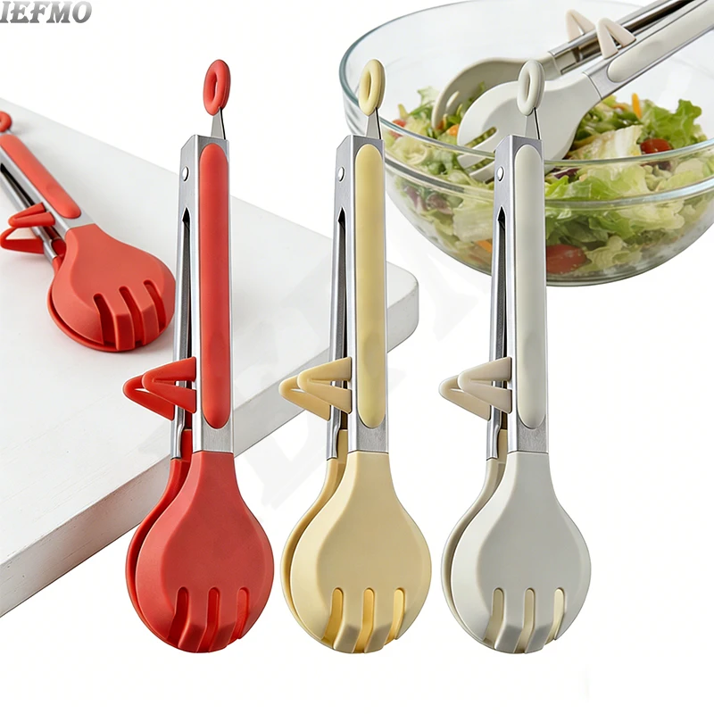 Self-Locking Silicone Food Tongs with Stand 25cm BBQ Tongs for Grilling,Salad,Serving,Non-Slip Baking Bread Clip Kitchen Utensil