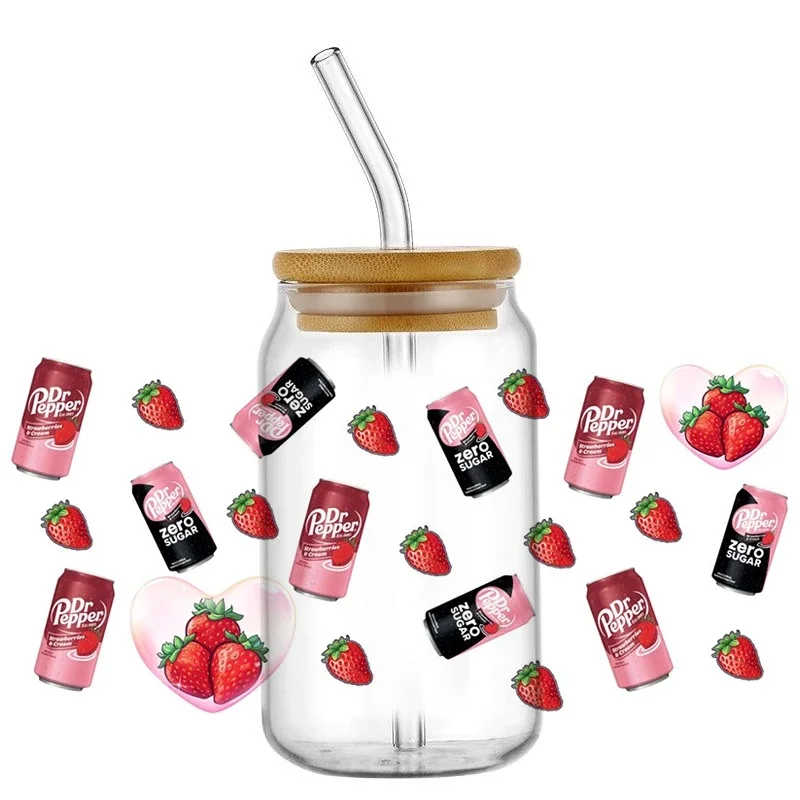 Vintage Fizzy Soda Pop Graphic UV DTF 3D Transfer Sticker Wrap Decals for 16oz Glass Can Cup, Retro Beverage Style DIY Creative