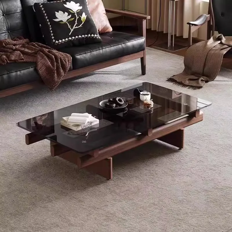 

Coffee table North American white oak solid wood glass tea table Living room minimalist modern simple tea table