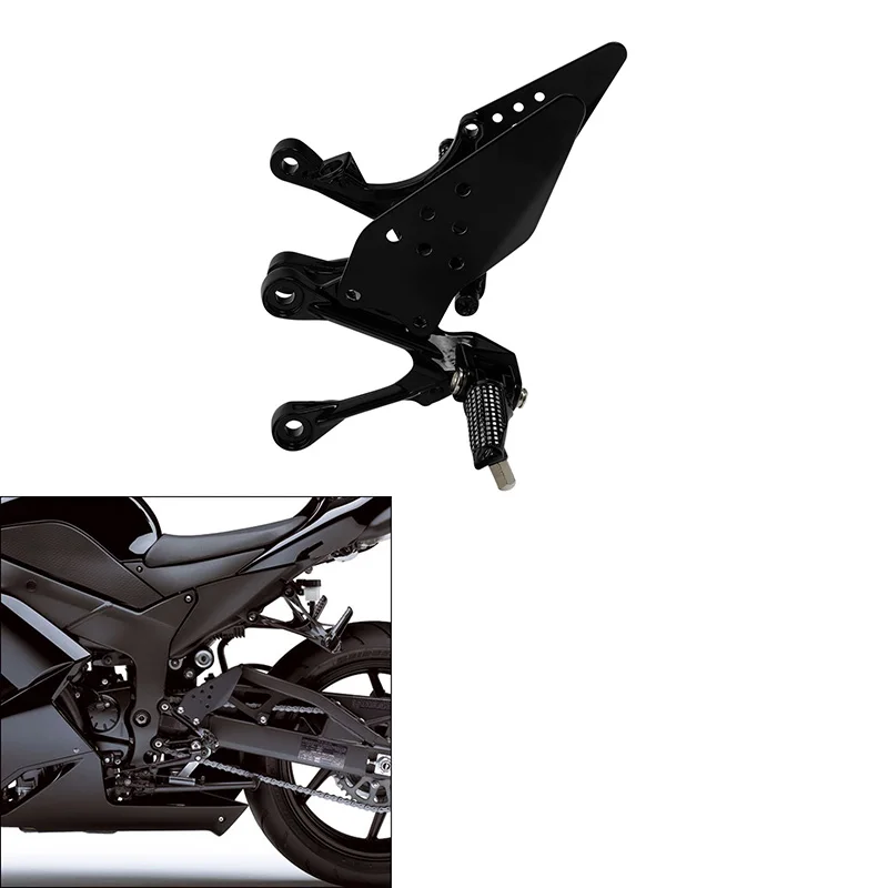 Motorcycle Black/Matte Black/Silver Front Footrest Foot Pegs Brackets For KAWASAKI ZX6R 2005-2008 ZX636 2005-2006 view 6