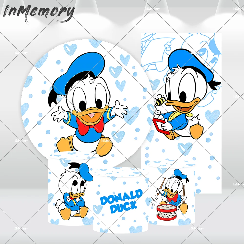 Donald Duck Round Backdrop for Boy Birthday Decors Photograhy Background Baby Shower Arch Cover Wall Cake Table Cylinder Covers