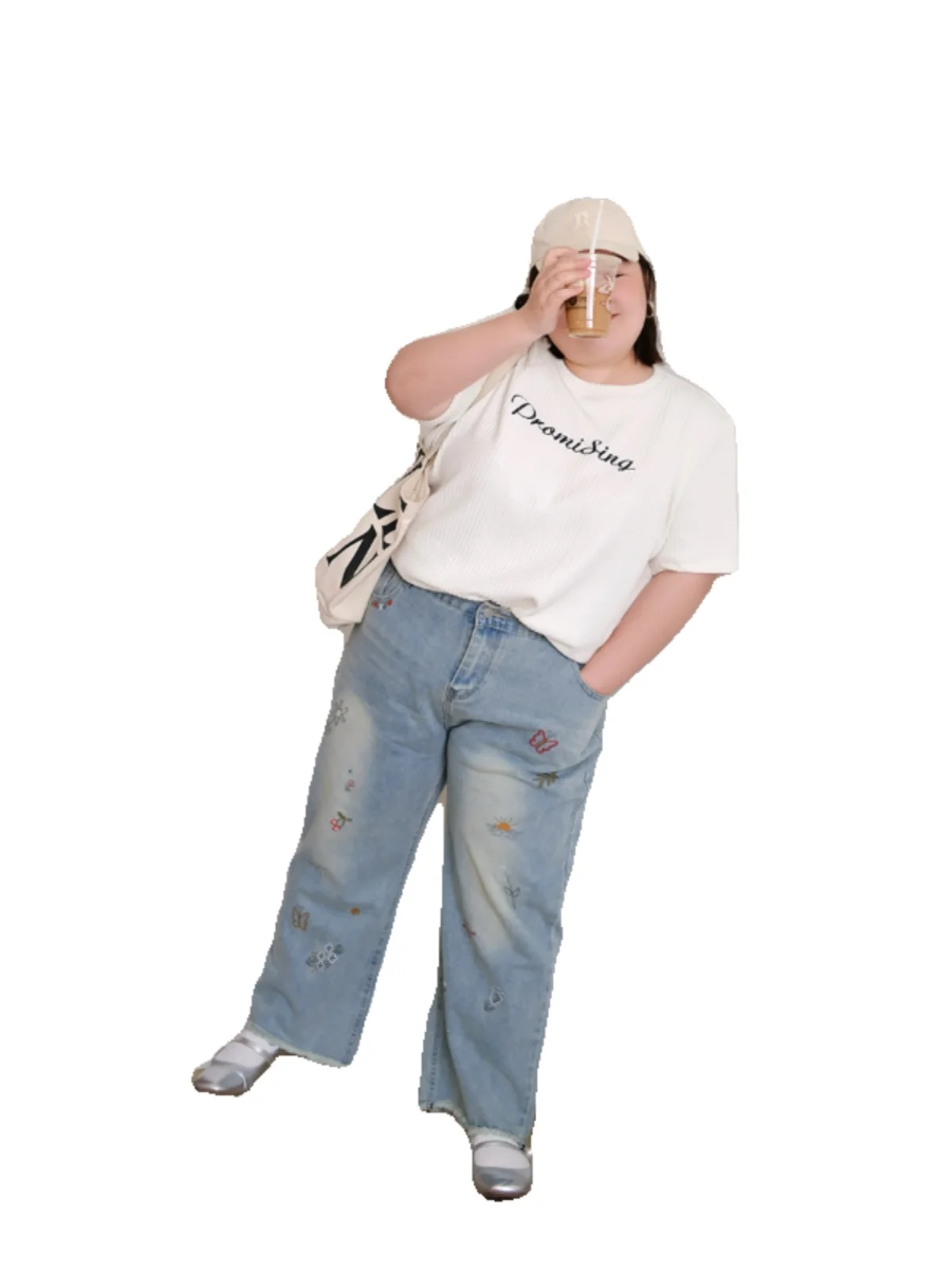 

Большие размеры, свободные женские джинсы с высокой талией и вышивкой, весенние повседневные прямые брюки, большие размеры, модная одежда больших размеров