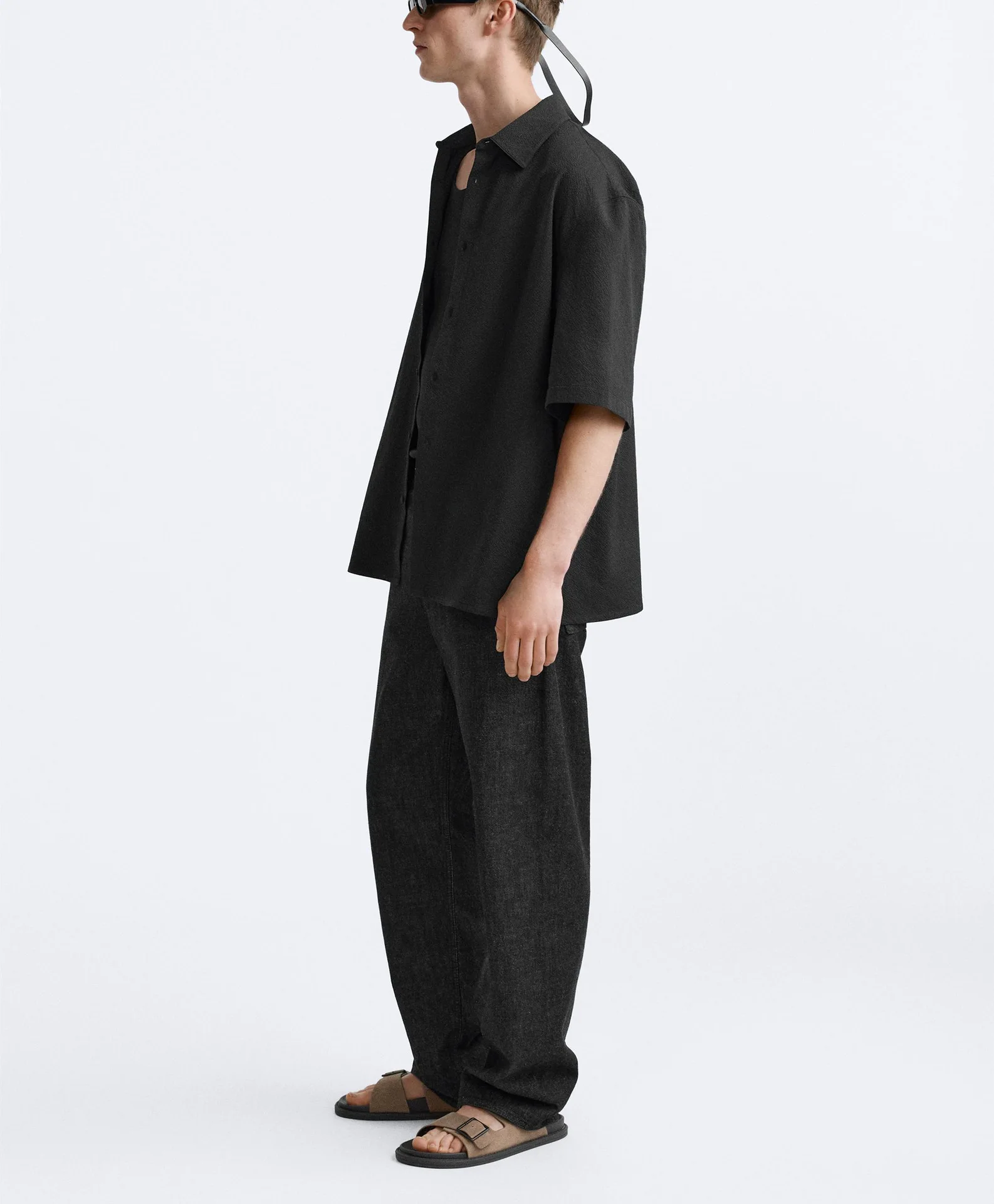 2025 Spring and Summer New Men's Clothing American Loose Cool Feeling Bubble Yarn Casual Short Sleeve Shirt