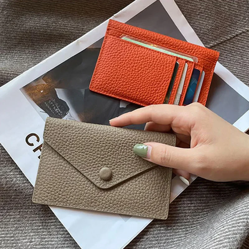 

Women Men Genuine Leather Card Holder Fashion Mini Case Short Envelope Wallet Korean Japan Credit Card Case Purse Dropshipping