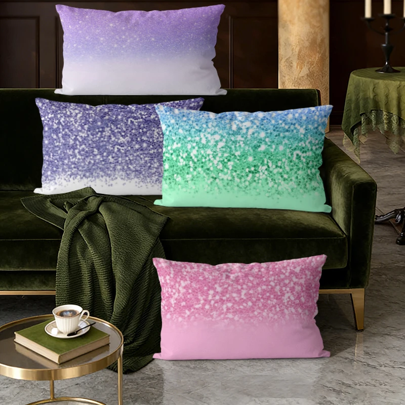 Ombre Glitter Lumbar Pillow Covers Suitable For Sofa Bedroom Car Pillow Cover Cushion Rectangular Back Cushion