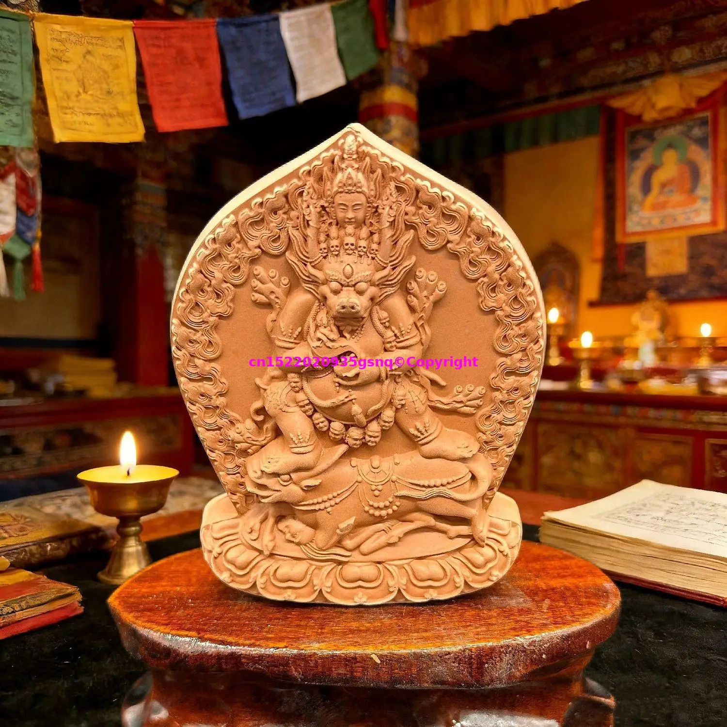 Tibet Handmade clay buddha Two Arms Vajrabhairava Yamantaka Mahakala Buddha Holy tsha-tsha Buddhist temple lama monk worship