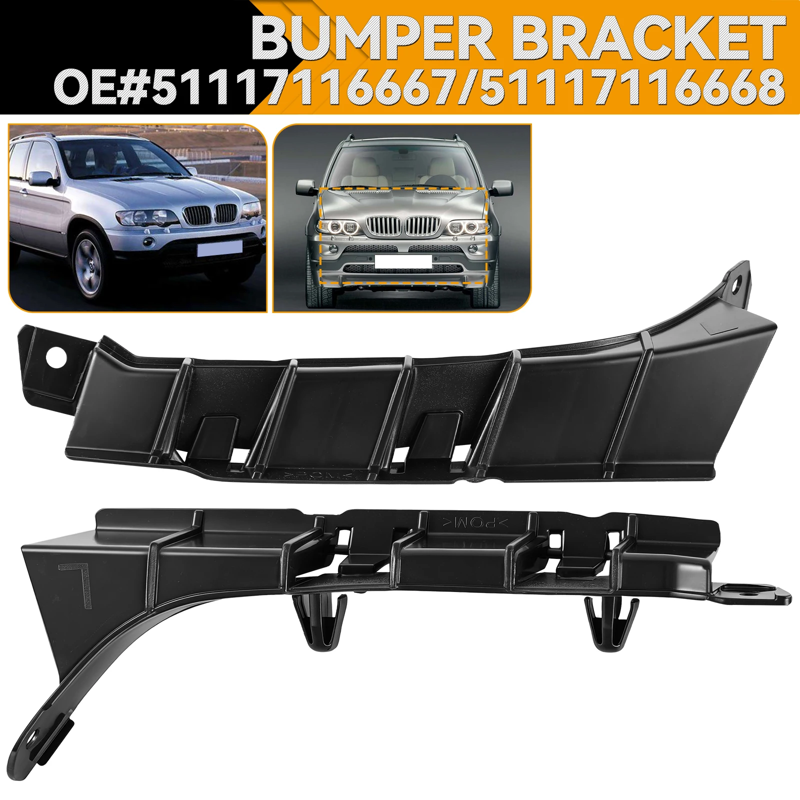 1 Pair Car Front Left Right Bumper Cover Bar Support Bracket Holder Guide For BMW X5 E53 2003-2006 51117116667 51117116668
