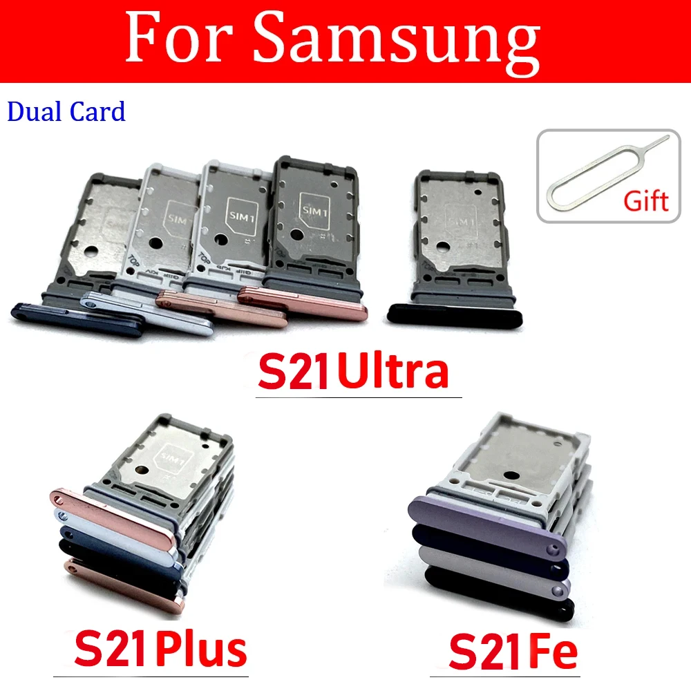 Dual Card SIM Card Holder Tray Chip drawer Slot Holder Adapter Socket For Samsung S21 Fe S21 Plus Ultra + Pin