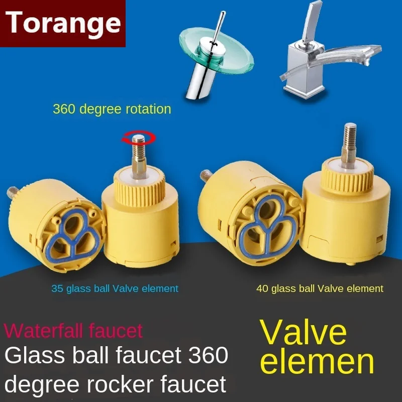 Glass Basin Faucet 35/40 Ceramic Core Cold & Hot Water Mixing Waterfall Rocker Ball Arm Core