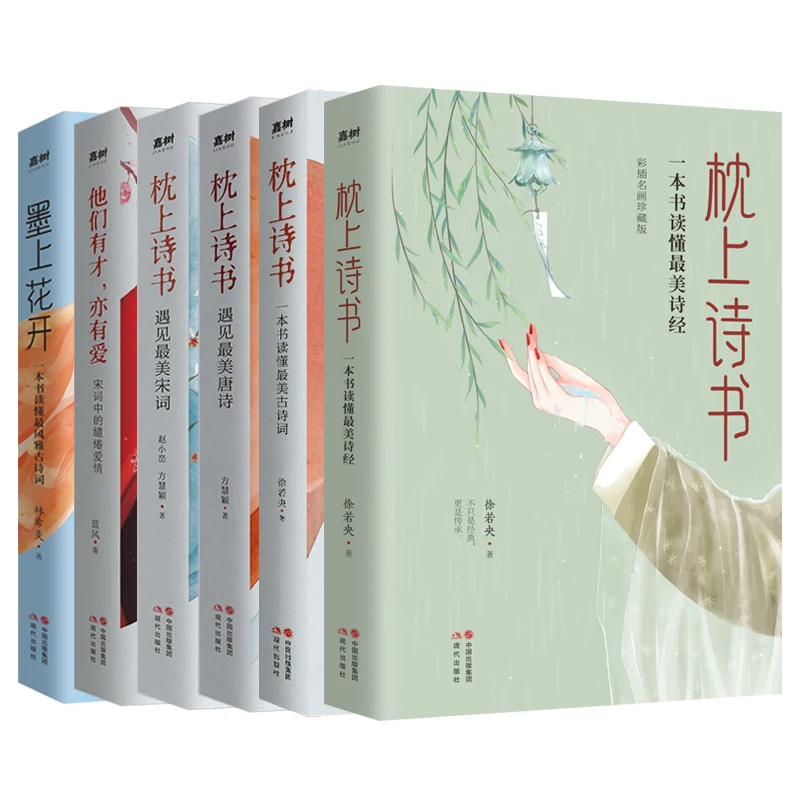 

New 6pcs/set Poems on the Pillow The Most Beautiful Book of Songs/Tang Poems/Song Poems Elegant Ancient Poetry