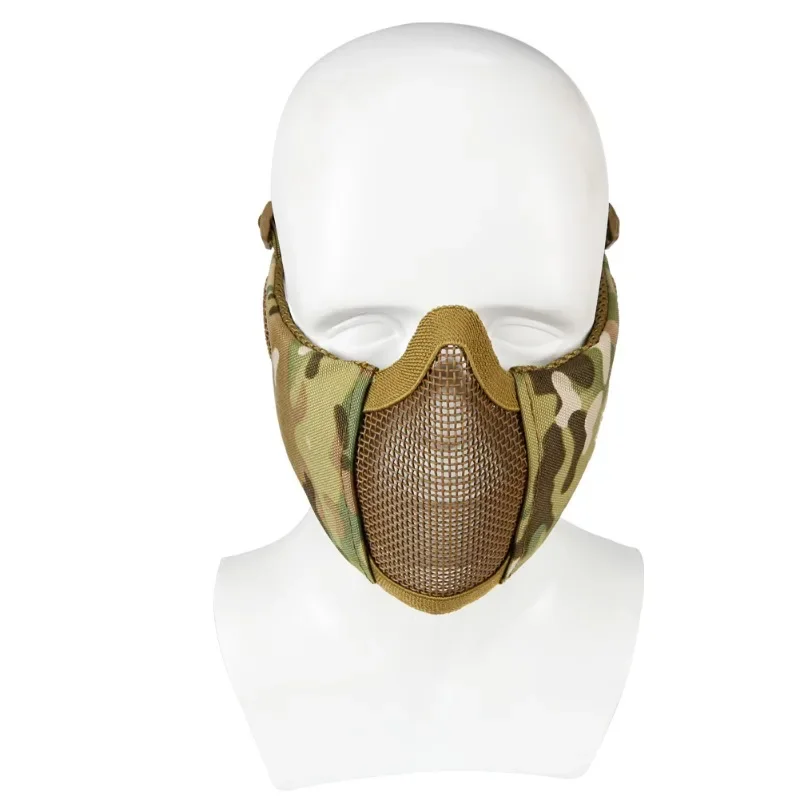 Tactical Half Face Mask Low-carbon Steel Mesh Ear Protective Shooting Cycling Paintball CS Wargame Outdoor Sports Accessories