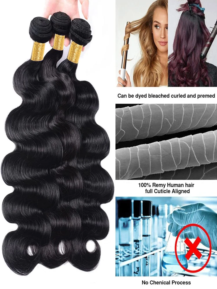 Jalinan rambut Brasil bundel gelombang tubuh ekstensi rambut manusia rambut Virgin 30 inci rambut mentah alami hitam 1 3 4 Penawaran bundel