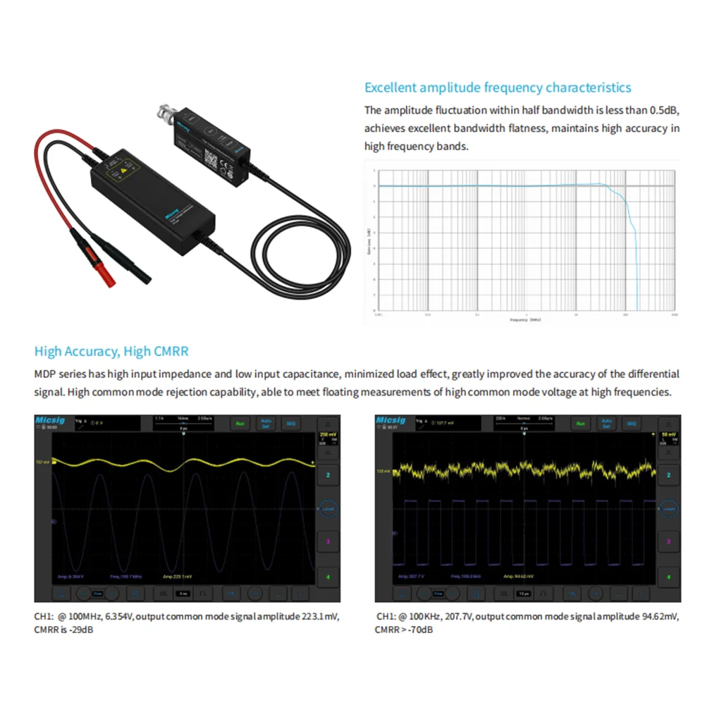 Micsig-Oscilloscope High Voltage Differential Probe DP Series DP700 1500/3000DP701 1501 3001 DP702 1502/3002, 100, 150, 200MHz