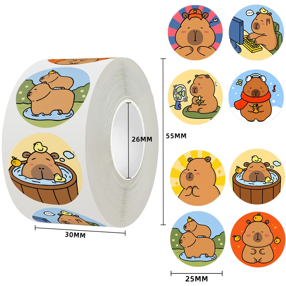 

500pcs/roll Cartoon Animals Capybara Sealing Stickers Kids Reward Decals Toy Water Bottle Laptop Phone Cute Sticker Decoration