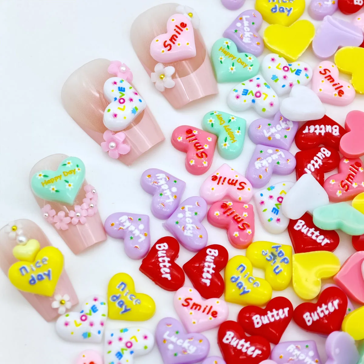 

20Pcs Macaron English Word Love Smile Butter Lucky Small Accessories Decoration DIY Hair Clip Phone Case Arylic Nail Art Charm