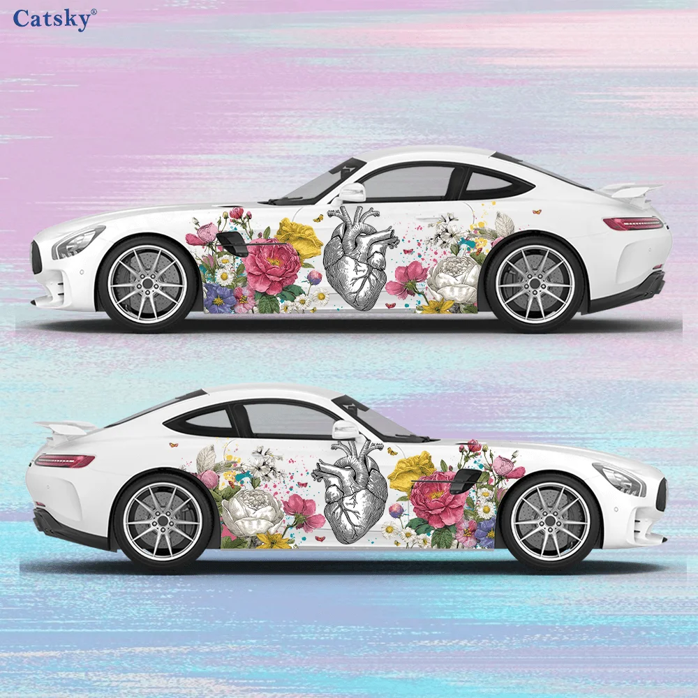 

Colored Floral Heart Car Vinyl Wraps Decal Self-adhesive PVC Sticker Suitable for Trucks SUV Decoration Auto Accessories Gift