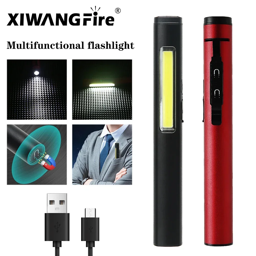 

Portable LED Flashlight COB Floodlight and XPE High Beam Aluminum Alloy Pen Clip Work Light Built In Battery with Tail Magnet