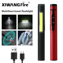 Draagbare LED-zaklamp COB-schijnwerper en XPE grootlicht aluminium penclip werklamp ingebouwde batterij met staartmagneet