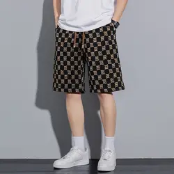 Trend Versatile Summer Men's Elastic Waist Drawstring Print Pockets Fashion Breathable Loose Knee Length Straight Beach Shorts