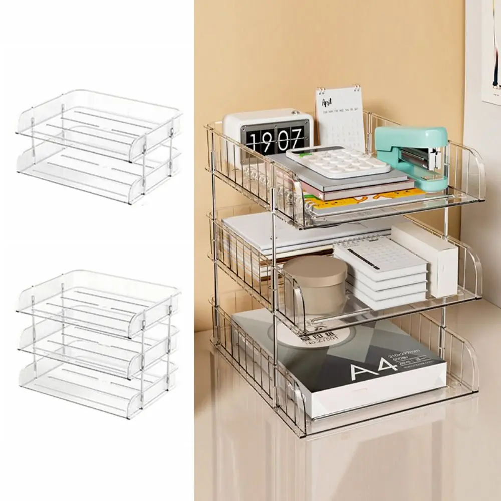 2/3 Tier Clear Desktop Organizer Space Saving Large Capacity A4 File Storage Tray Sturdy Plastic Desktop File Holders
