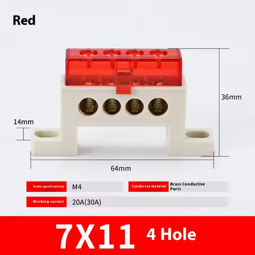 Zero wire terminal 3/4/5/6/7/10-Hole Distribution Box Terminal Block dustproof Ground Copper Bar Bridge type Busbar With cover - Image 28