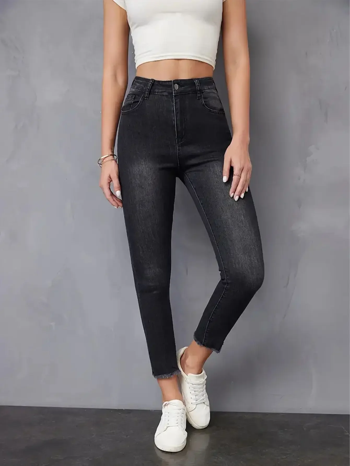 

Jeans For Woman Y2k Jeans Black Stretch Slim Straight Leg Pants High Elasticity Comfort Fit Retro Style Fashion Trendy Design