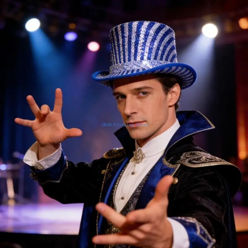 N0PE Sequined Top Hat Stylish Magicians Hat Headwear Magical Show Magicians Costume