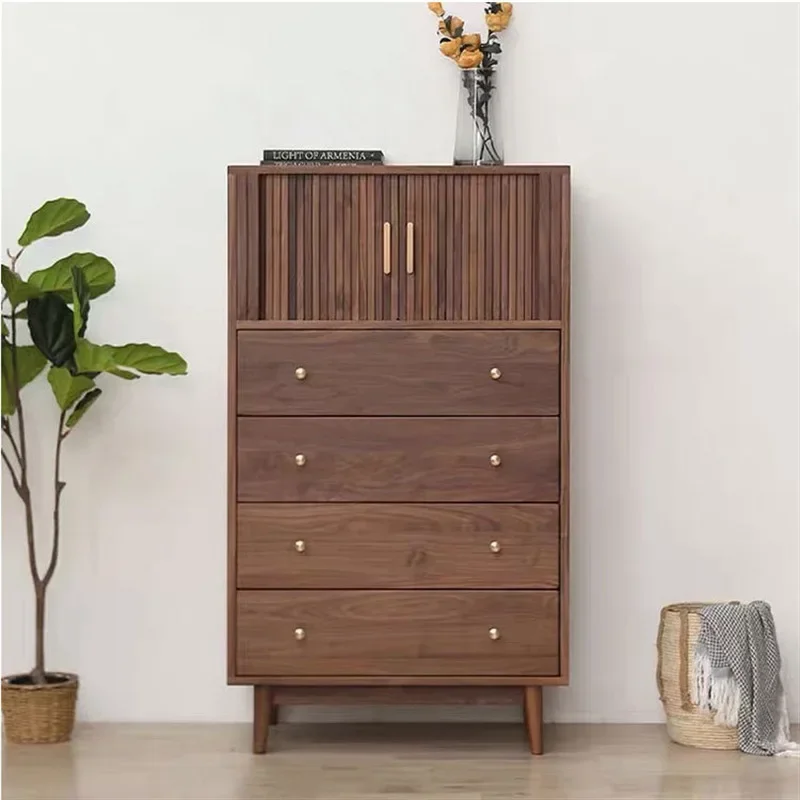 Скандинавский сундук из массива черного ореха, простой современный шкаф с четырьмя сундуками из вишневого дерева, боковой шкаф для спальни,