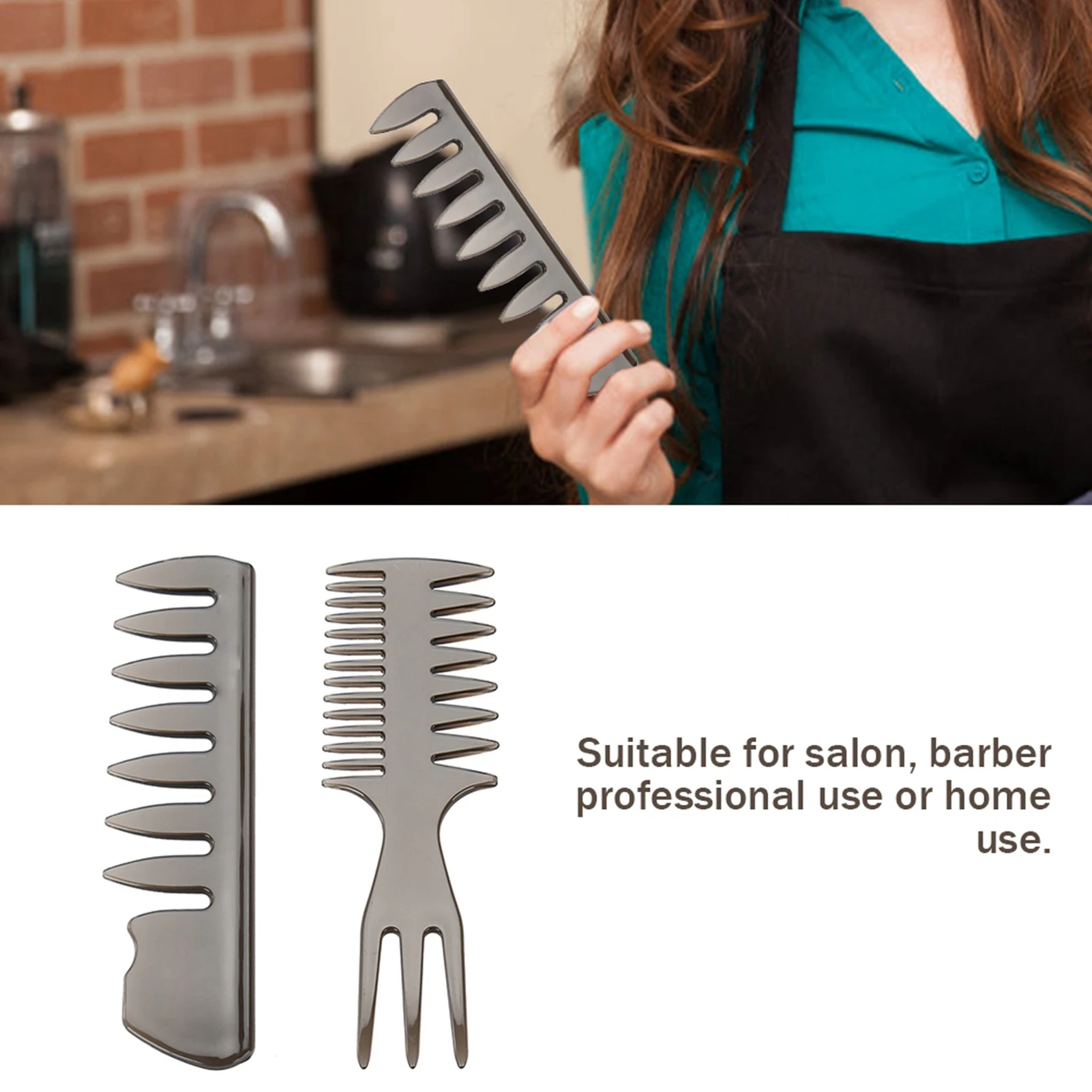 Professional Retro Oil Head Comb Wide Tooth Slicked Back Hairstyle Fork Comb Detangling Hair Brush Curly Comb Barber Accessory