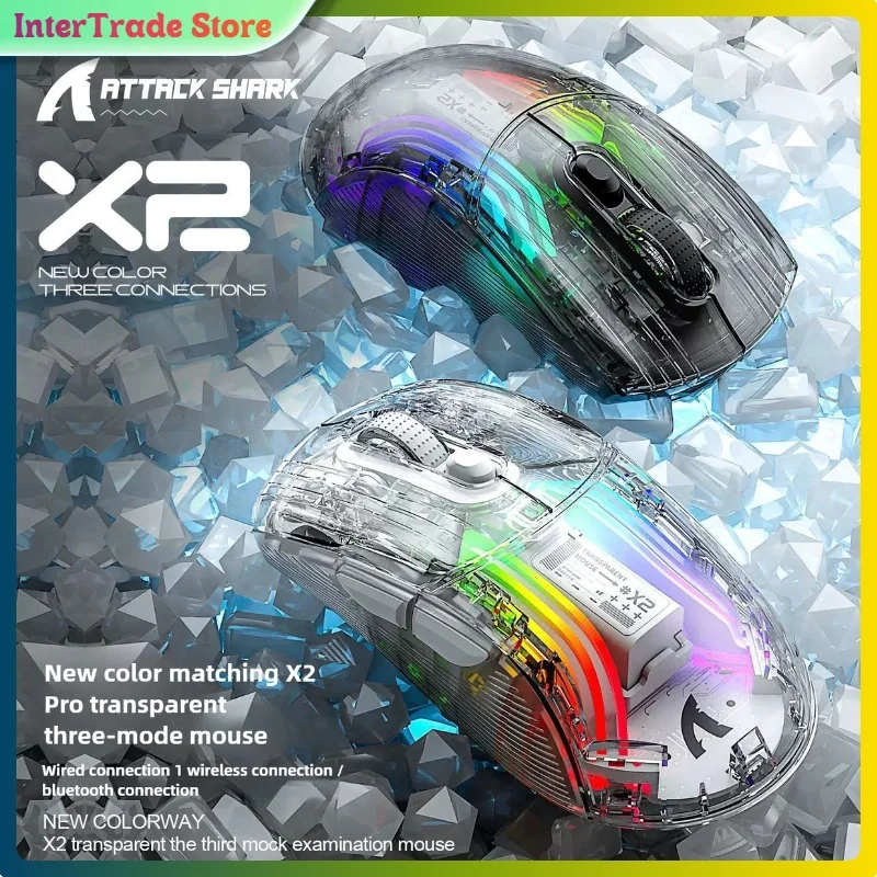 

Беспроводная игровая мышь Attack Shark X2 Pro, трехрежимная Bluetooth RGB, бесшумный щелчок, магнитная зарядная док-станция, аккумулятор, дисплей, ПК Mac