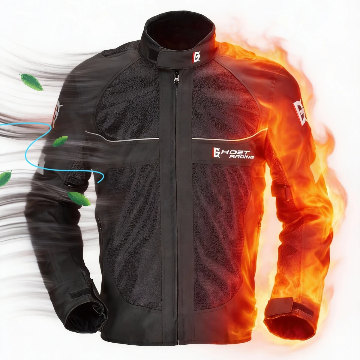 GHOST RACING Men’s Motorcycle Armor Jacket – Reflective Safety Gear All-Season Ventilated & Insulated for Spring Summer Autumn