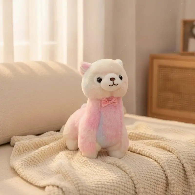 25cm Colorful Alpaca Stuffed Doll 1PC Soft Fluffy Standing Plush Sheep Animal Toy Suitable for Kids Party Favors