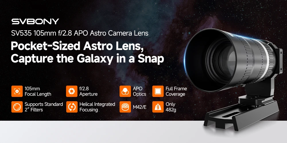 Svbony SV535 Astronomisches Teleskop 105 mm f/2,8 APO Refraktor-Astrokamera-Prime-Objektiv, mit M42/E-Mount für Weltraumfotografie – Detail 6