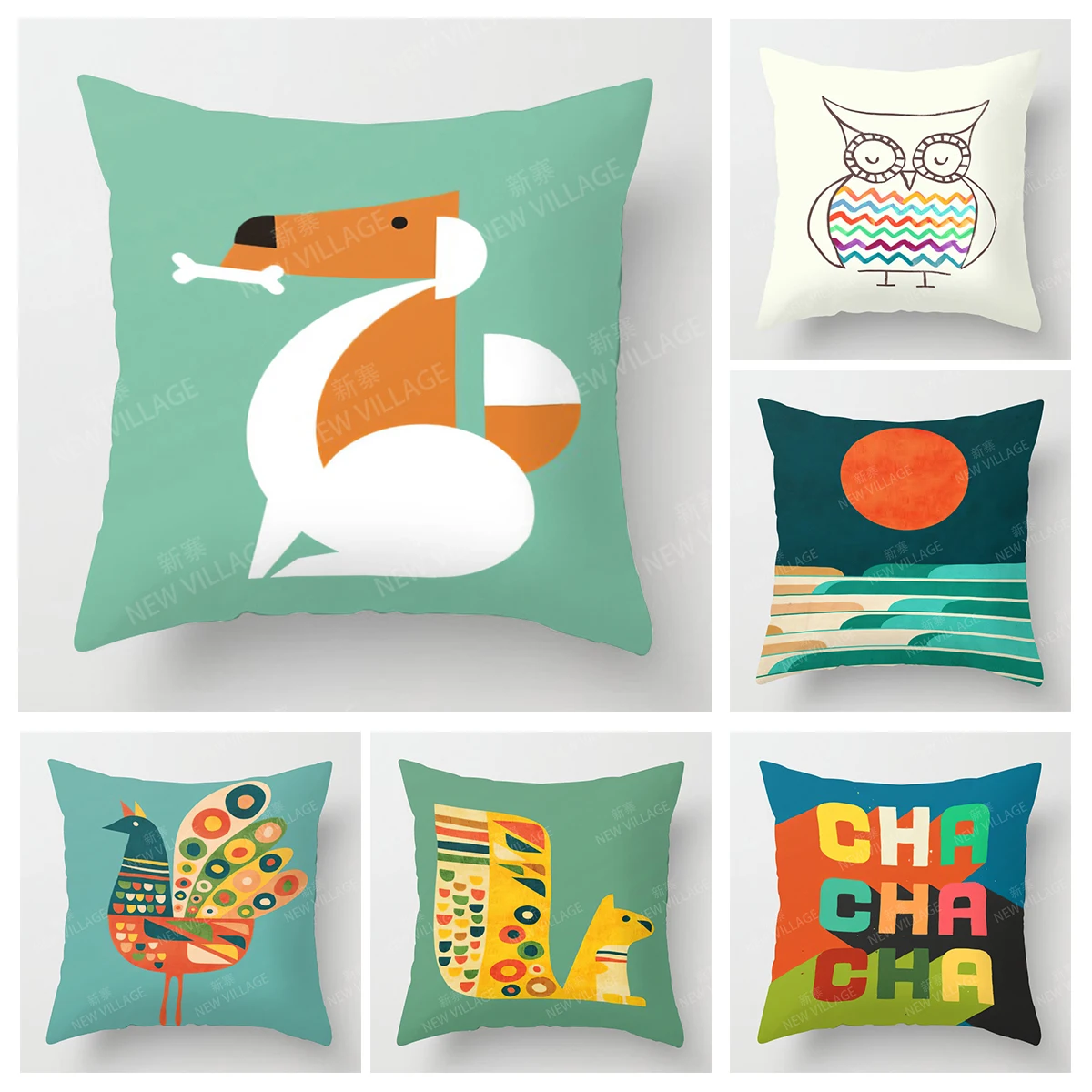 Latest Colorful Cartoon Animals Pillow Case Rainbow Bird Squirrel Squid Dolphin Owl Dove Elephant Flowers Cushion Cover