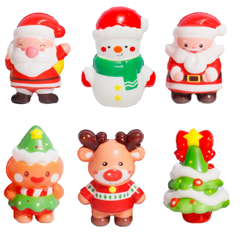 6Pcs Cartoon Santa Claus Christmas Tree Series Slow Rebound Pinch Fidget For Kids Stress Relief Squeeze Squishy Toy Party Gifts