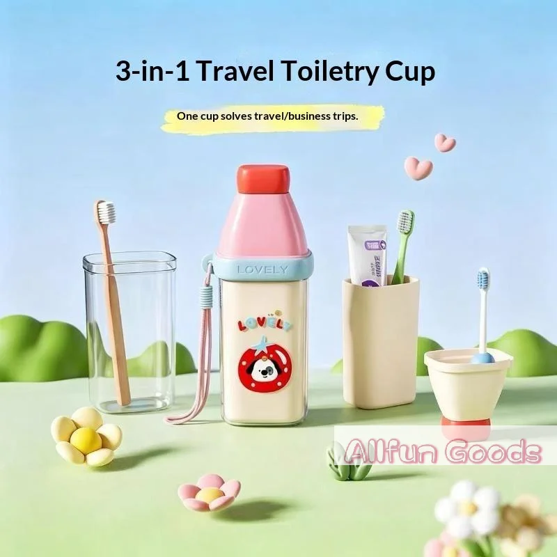 [TG835]Plastic 3 In 1 Toothbrush Cup Large Capacity Cartoon Toothbrush Toothpaste Storage Box Space Saving Toothbrush Cup Travel